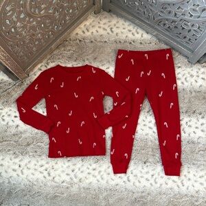 Carter’s red Candy Cane matching set boys girls 3T waffle knit pajamas Christmas